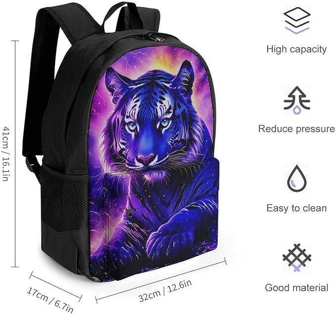Lightweight Rucksacks for Camping Picnic Walking Cycling, Large Capacity Multipurpose Anti-Theft Carry On Bag, Trippy Tiger Neon Art Travel Hiking Camping Rucksack