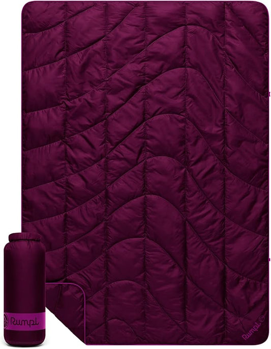 Rumpl Travel Puffy Blanket, Ultra-Packable Travel-Size Warmth and Comfort, Plum