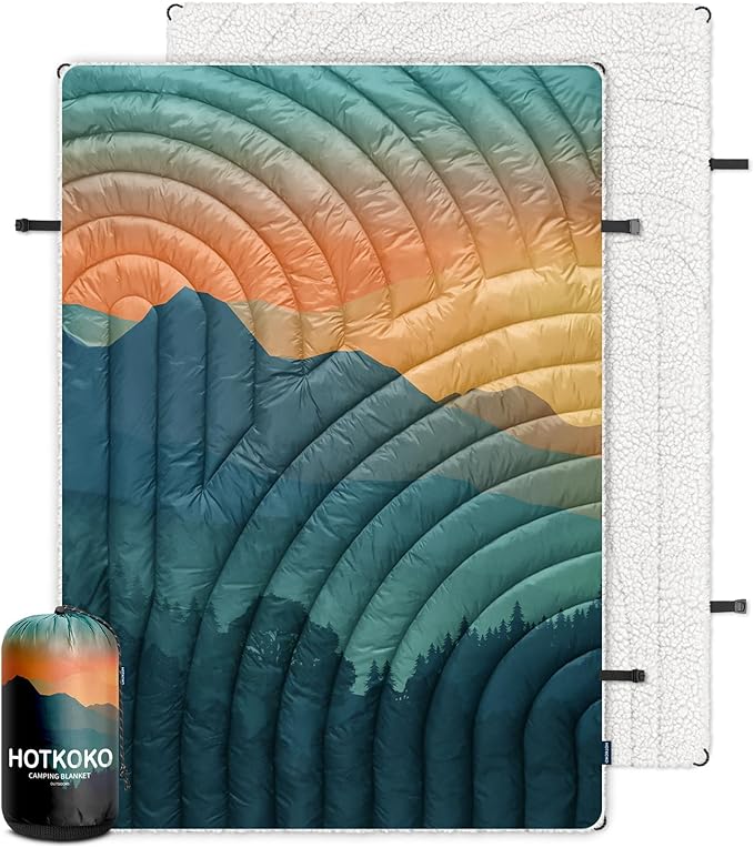 Outdoor Camping Blanket,Warm Thick Camp Blankets with Sherpa Lining Soft Fleece Camping Blanket Puffy Camping Quilt for Cold Weather Traveling, Stadium, Hiking, Picnics