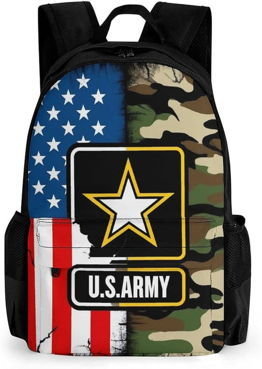 Lightweight Rucksacks for Camping Picnic Walking Cycling, Large Capacity Multipurpose Anti-Theft Carry On Bag, American Flag Army Green Camo Usa Retro Camouflage Travel Hiking Camping Rucksack