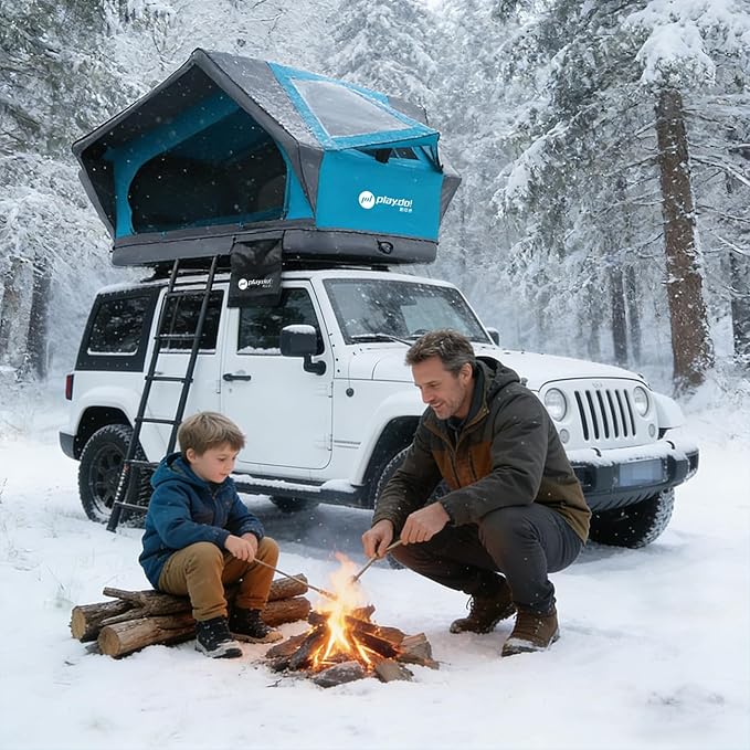 PlayDo Inflatable Rooftop Tent Easy Set Up Pop Up Roof Tent Air Extra Wide Large for 3 Person Family Camping Waterproof Cotton Tents for Truck Car SUV with Light, Skylight