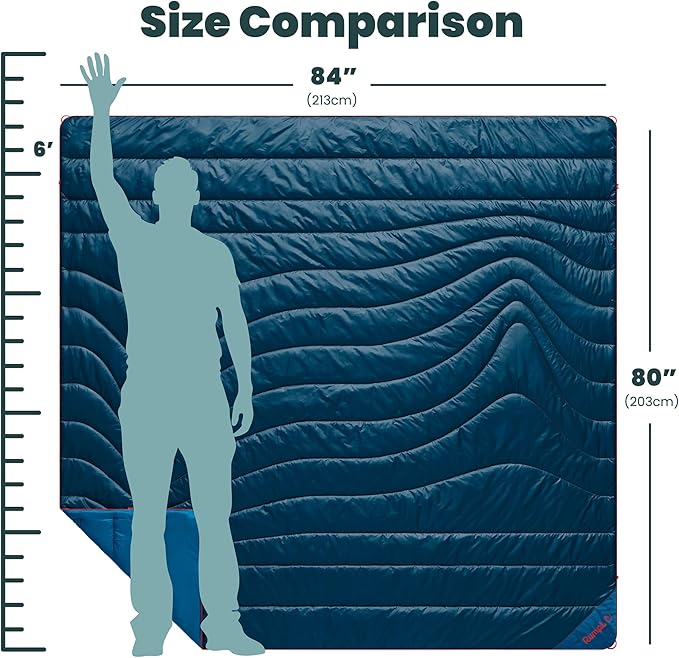 Rumpl Original Puffy Blanket - Warm Puffy Camping Blanket, 100% Recycled Polyester Insulation, Lightweight, Packable, Water-Resistant, Outdoor Puffer Blanket, 84"x80", Deepwater