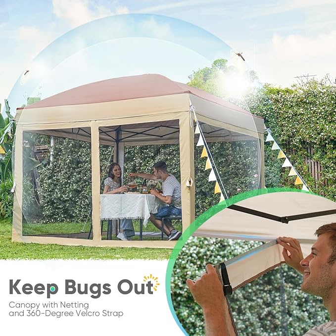 Quictent 10x10 Pop up Canopy Tent with Netting, Auto-Close Magnetic Doors, One Person Instant Setup Screen House Room Tent Screened Waterproof