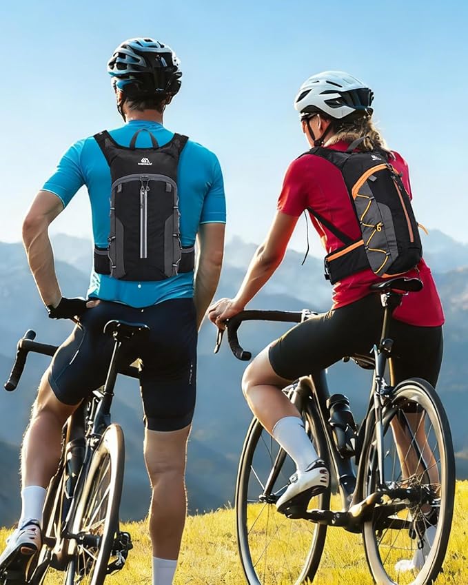 Foldable Cycling Backpack for Men Women, Small Packable Waterproof Hiking Daypack with Waist Belt, 6L Lightweight Mountain Bicycle Backpack fit Helmet for MTB Biking Skiing Climbing, Black