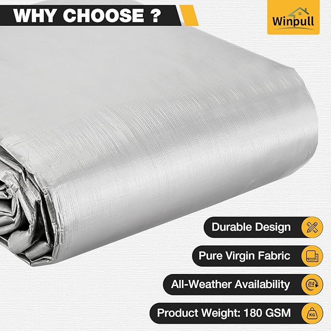 Tarp 12x20 Feet 14 Mil Heavy Duty Waterproof Tarp, Silver Poly Outdoor Tarp for Equipment, Firewood, Vehicles & Temporary Shelter, Reinforced Grommets, All-Weather Rain Wind Protection