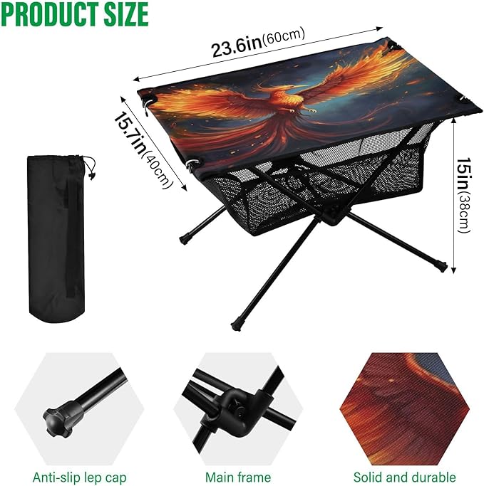 Fire Phoenix Portable Folding Camping Table, Compact Lightweight Beach Table with Carrying Bag for Outdoor Picnics, BBQs, Camp
