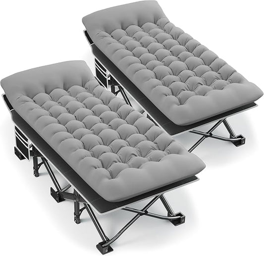 Portable Camping Cot, 32" Extra Wide Camping Cots for Adults with Thick Mattress, Heavy Duty Sleeping Cot Holds Up to 600LBS, Cots for Sleeping, Rv, Beach, Patio, Office Naps 2Pcs (Grey)