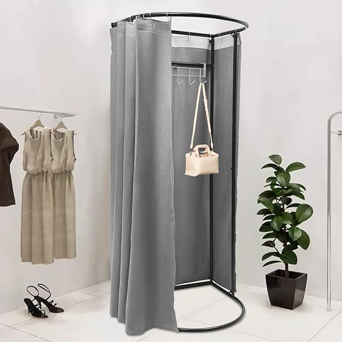 D-Shaped Portable Changing Tent - Grey Privacy Dressing Room for House, Office, Shopping Mall - Removable, Indoor/Outdoor, Boutique Fitting Room