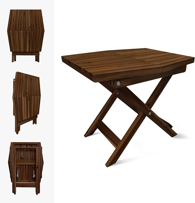 Melino Wooden Folding Outdoor Side Table, FSC Certified Acacia Weatherproof Side Tables, Wood Folding Small Table for Outdoor, Patio, Porch, Pool, Backyard, Garden, Balcony and Deck - Chestnut