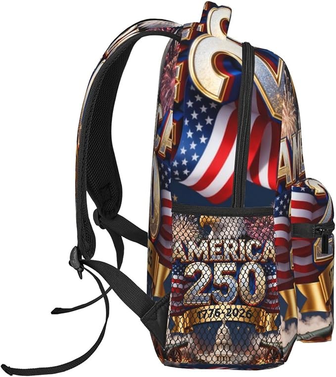 Polyester Daypack Backpack for Climbing Outdoors Running, Big Capacity Multipurpose Anti-Theft Bookbag, USA 250th Anniversary America Patriotic Art Travel Hiking Camping Rucksack