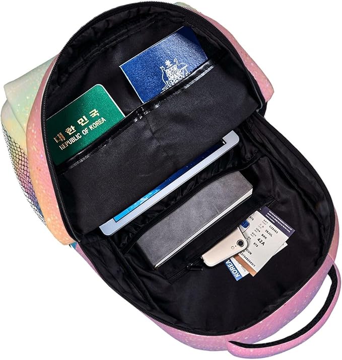 Adults Lightweight Colorful Glitter Sparkle Pattern Rucksacks Large Capacity Bookbag With Adjustable Shoulder Straps for Trekking Outdoors Bicycle