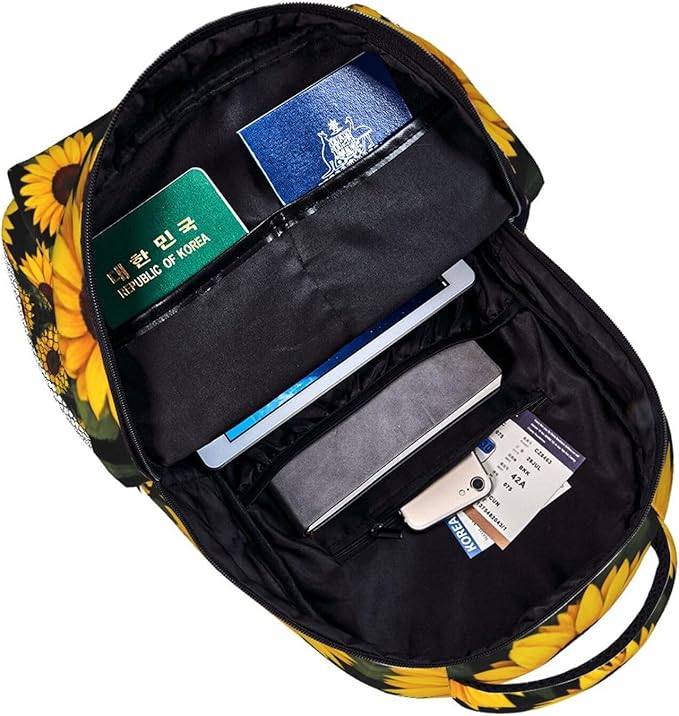 Men Women Polyester Sunflower Daypack Backpack Large Capacity Carry On Bag With Smooth Zippers for Hiking Picnic Walking Cycling