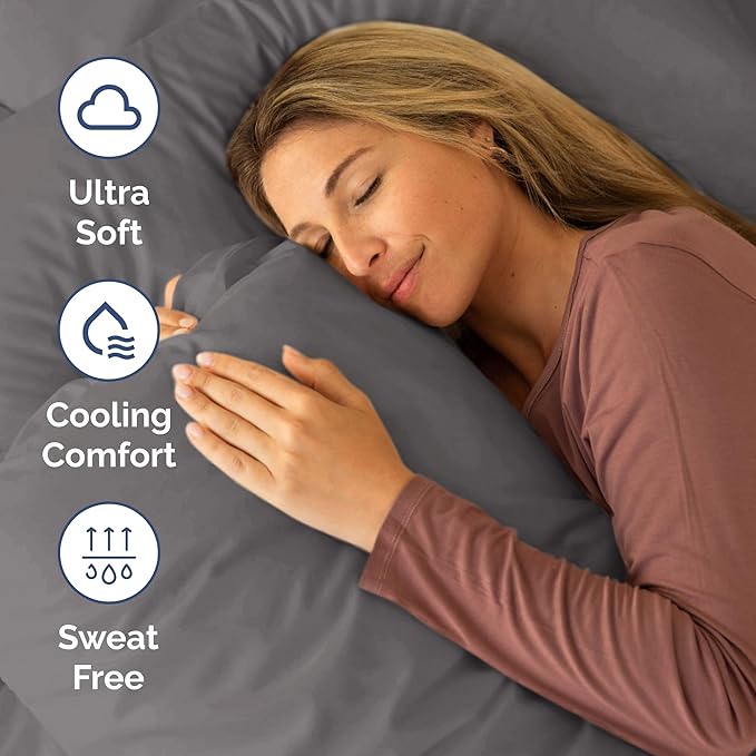 Short Queen Size 4 Piece Sheet Set - RV Short Queen, Soft, Breathable & Cooling Bed Sheets Set w/ Deep Pockets - Hotel Luxury Bedding for Women, Men, Kids, Teens, Boys & Girls - Oeko-Tex - Dark Grey