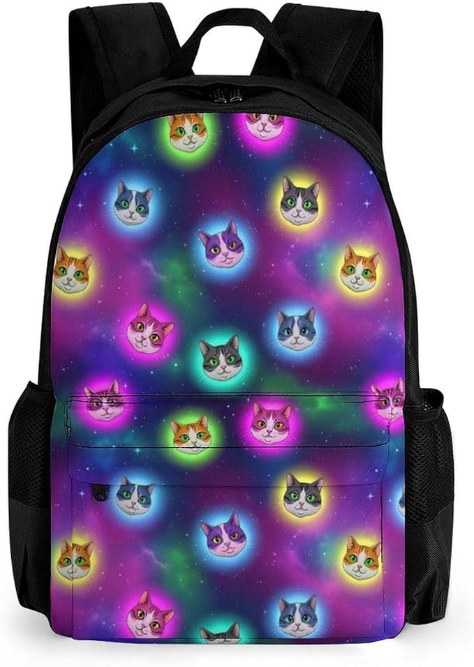 Men Women Lightweight Galaxy Cats Cat Heads In Space Galaxy Casual Daypack Large Capacity Bookbag With Adjustable Shoulder Straps for Gym Business Bicycle