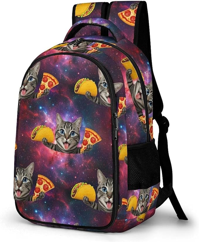 Business Anti Theft Laptop Backpack Galaxy Space Kitten Cat Eat Taco Pizza, Waterproof Travel Computer Bag with Laptop Compartment Gifts for Men Women