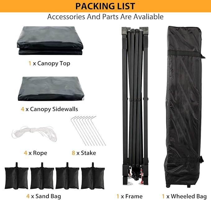 10X10 Pop Up Canopy Tent with 4 Sidewalls, Heavy Duty Commercial Instant Shelter, One-Person Quick Setup Outdoor Party Tent, Water-Resistant & Portable for Outdoor Events, Camping, Black