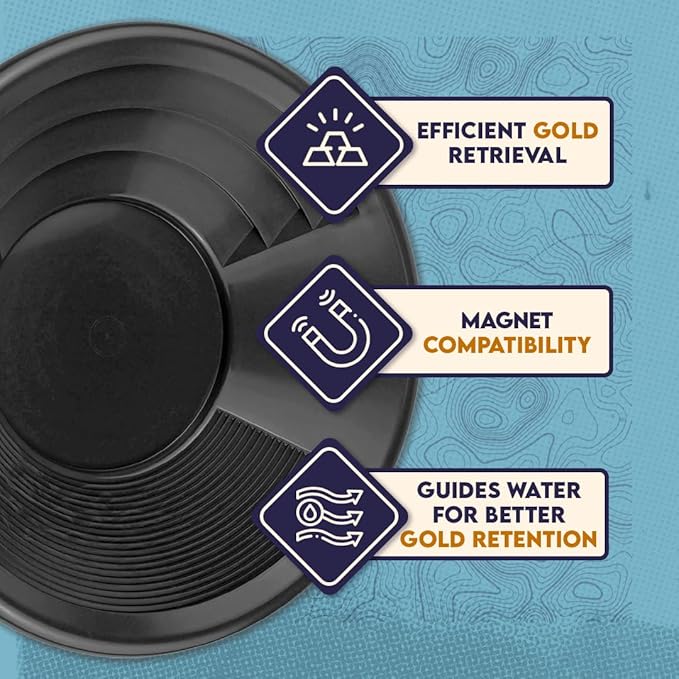 SE 14 Inch Gold Panning Pan - Dual Riffles for Easier Mining and Prospecting, Black