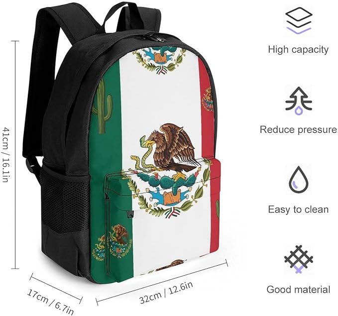 Lightweight Rucksack for Sports Travel Running, Big Capacity Multipurpose Anti-Theft Bookbag, Mexican Flag Art Travel and Sport Backpack Rucksack