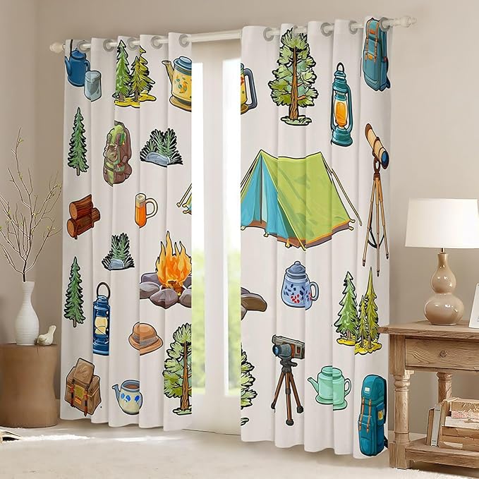 Feelyou Camper Theme Curtains for Bedroom Living Room Happy Camping Blackout Darkening Drapes Camper Accessories Window Treatments, 2 Panels 42 x 63 Inch Room Decor