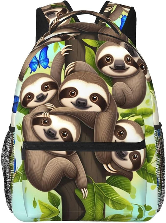 Lightweight Rucksack for Sports Travel Running, Big Capacity Multipurpose Anti-Theft Bookbag, The Happy Time Of The Sloth Family Art Travel and Sport Backpack Rucksack