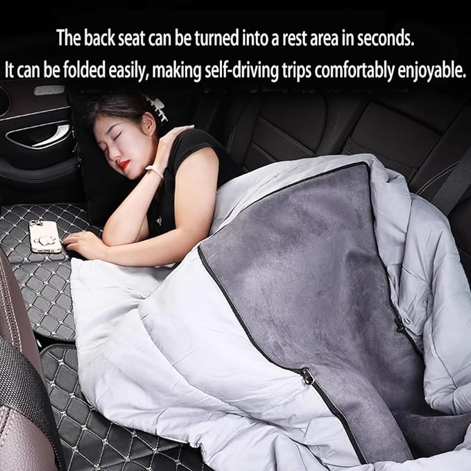 Non-Inflatable Car Mattress Back Seat Bed Extender Portable Folding Camping Travel for Sleeping (Black [Black line])