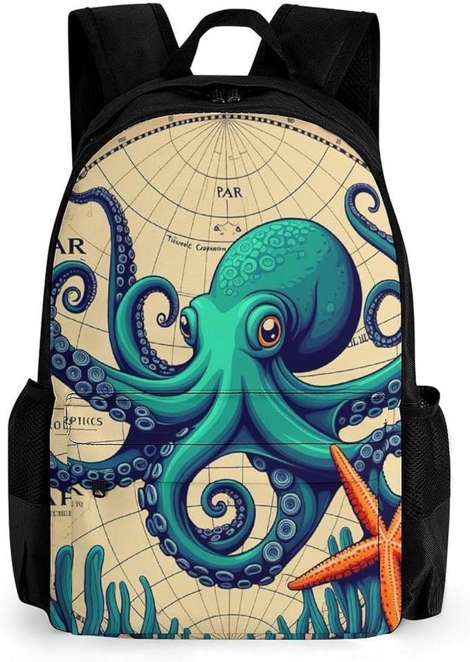 Supdreamc Rucksacks Lightweight Multipurpose Anti-Theft Retro Octopus Art Shoulder Bag Large Capacity Business Computer Bag With Smooth Zippers