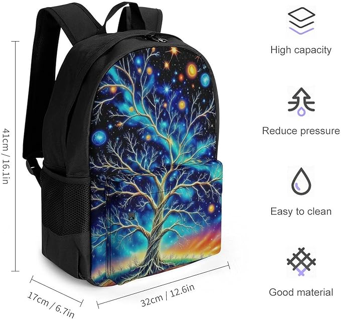 Supdreamc Shoulder Book Bags Anti-Theft Multipurpose Big Capacity Bookbag, Mystery Tree Of Life Fantasy Planet Art Travel Hiking Backpack With Smooth Zippers