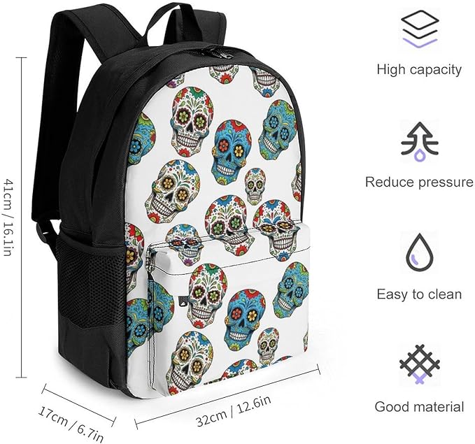 Supdreamc Polyester Daypack for Hiking Work Running, Big Capacity Anti-Theft Multipurpose Shoulder Bag, Mexico Sugar Skull Travel and Sport Backpack Rucksack