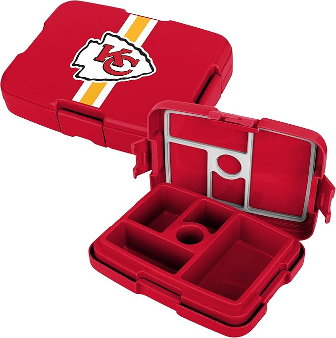 FOCO NFL Unisex-Adult Officially Licensed Team Color Stripe Primary Logo Football Leak Proof 5 Compartment Bento Lunch Box - Kansas City Chiefs