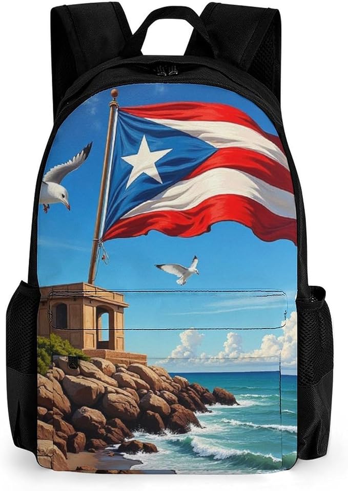 Lightweight Daypack Bookbag for Trekking Business Walking Cycling, Big Capacity Anti-Theft Multipurpose Carry On Bag, Puerto Rico Flag Business Computer Bag