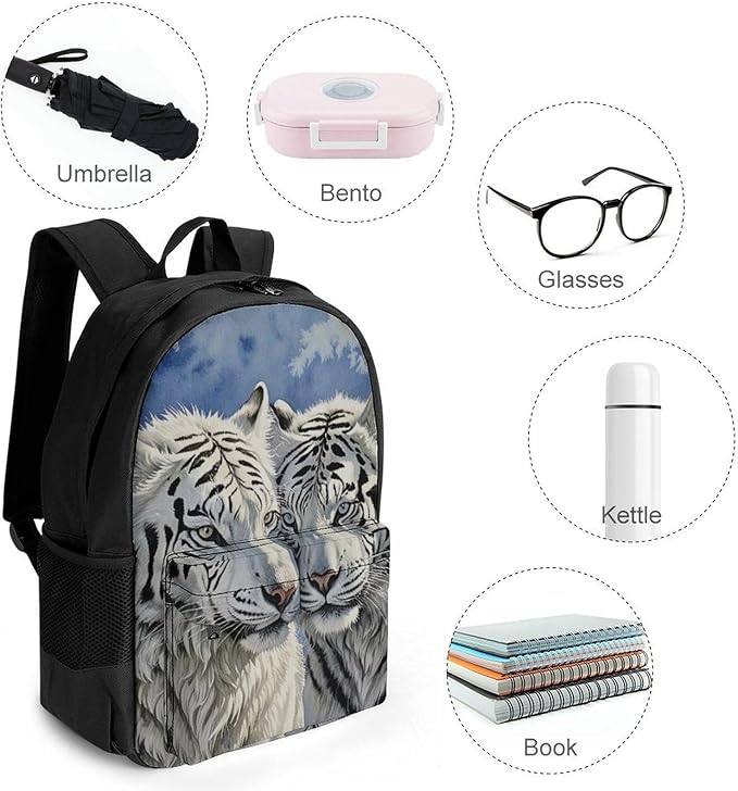 Supdreamc Casual Daypack Multipurpose Anti-Theft Large Capacity Carry On Bag, White Tiger Love Casual Daypack Climbing Shoulder Bag With Padded Straps