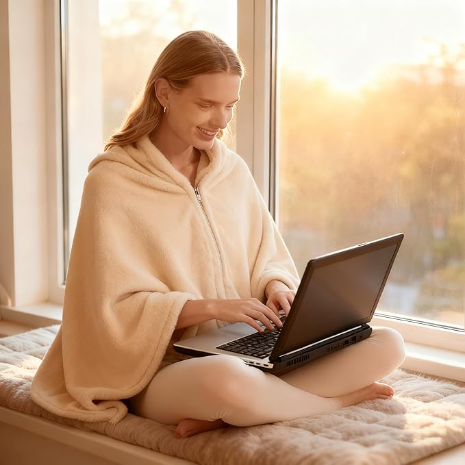 SNZ Cozy Wearable Blanket for Women & Men - 60"x33" Fleece Poncho, Warm Office Chair Lap Blanket, Travel, Camping & Home Wrap - Comfy Poncho Throw - Gift for Mom, Elderly