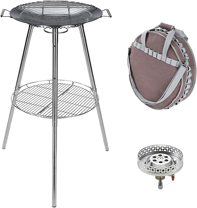 CAMPINGMOON 18 inches BBQ Griddle with EN417 Lindal valve Standard Canister Top Camping Gas Stove Burner Stand Rack Skottle Grill Cooking System Kit GR-901