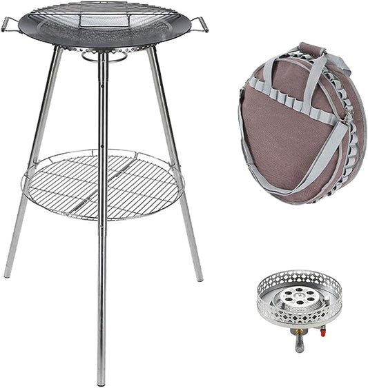 CAMPINGMOON 18 inches BBQ Griddle with EN417 Lindal valve Standard Canister Top Camping Gas Stove Burner Stand Rack Skottle Grill Cooking System Kit GR-901