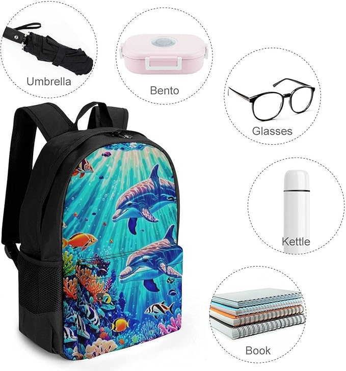 Supdreamc Rucksacks Lightweight Multipurpose Anti-Theft Dolphins Sea Water Life Underwater Beautiful Sea World Shoulder Bag Large Capacity Business Computer Bag With Smooth Zippers