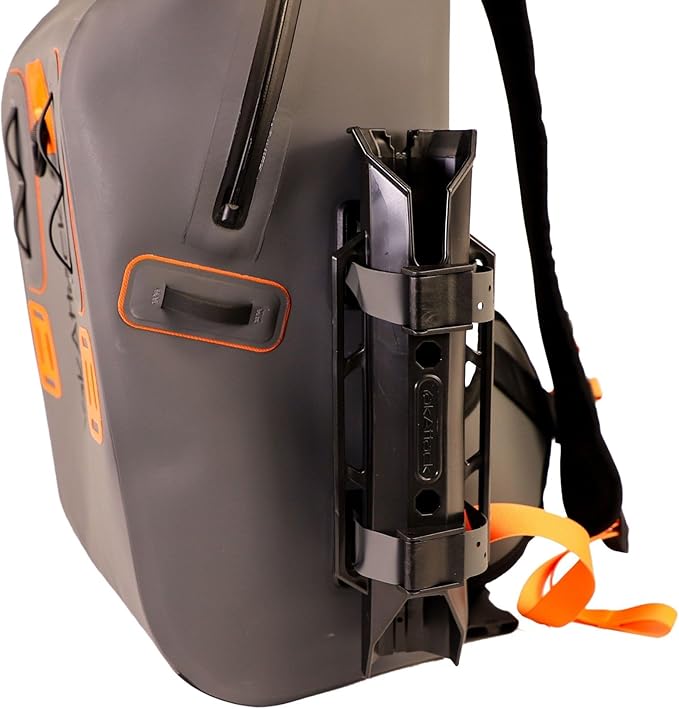 YakAttack 28L DryPak Waterproof Backpack with 2 Attachable Fishing Rod Holders – Grey/Orange | Floating Marine Dry Bag Pack with Padded Straps | Lightweight Hiking & Kayaking Gear & Storage Drybag