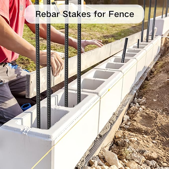 Straight Rebar Stakes 18 Inch 16 Pack Heavy Duty Steel Ground Stakes 1/2 Inch Diameter Landscape Timber Spikes with Chisel Point End for Plant Support, Concrete Form and Fence, Black