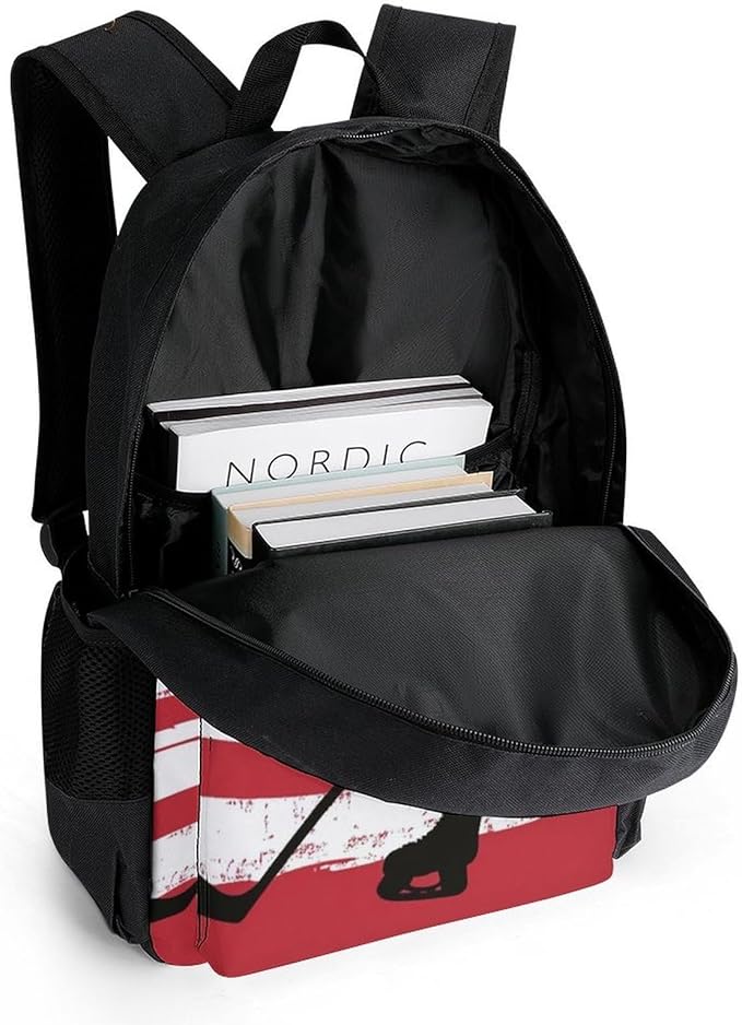 Supdreamc Backpack Anti-Theft Multipurpose Large Capacity Carry On Bag, American Hockey Flag Art Camping Outdoor Backpack With Side Pockets