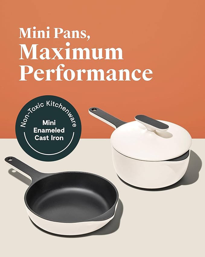 Caraway Cast Iron Skillet - 8” Enameled Cast Iron Pan With 3 Layer Enamel Coating - No Seasoning Required - Compatible With All Stovetops - Free From Forever Chemicals - Light Mist