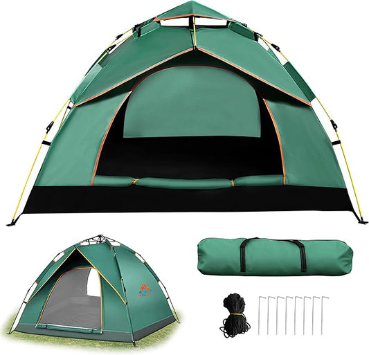 Quick Set Up Waterproof 4-Person Camping Tent with Bug Netting - Instant Pop-Up Tent for Family Camping & Hiking | All-Weather 4-Season Outdoor Shelter