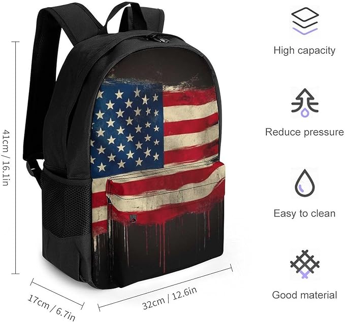 Rucksack Polyester Anti-Theft Multipurpose American Flag Art Carry On Bag Large Capacity Travel and Sport Backpack Rucksack With Smooth Zippers