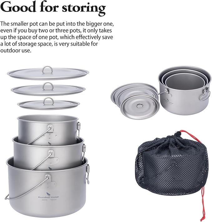 Boundless Voyage Titanium Hanging Pot for Outdoor Camping Backpacking Hiking Ultralight Portable Cooking Pot Camp Kitchen Cookware 1300ML/1950ML/2900ML