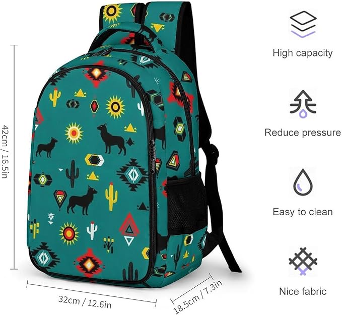 Casual Lightweight Laptop Backpack Southwestern Native American, Cute Travel Daypack with Tumbler Holder for College Nurse Teacher Work Commute