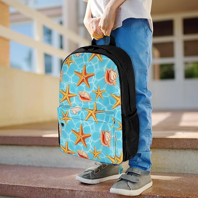 Large Rucksack for Outdoor Hiking and Camping with Daypack Design, Summer Beach Starfish Seashell Daypack Backpack Men Women