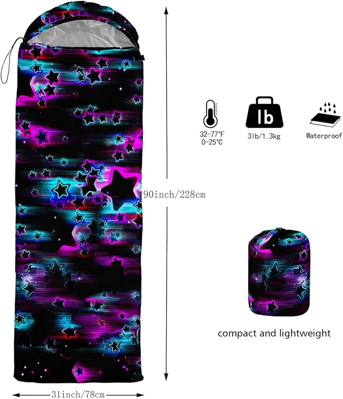 Kids Sleeping Bag for Boys Girls,Bohemian Cowboy Print-Lightweight Warm Portable Outdoor Indoor-Waterproof Cold Weather Resistant Sleeping Bag for Camping Hiking