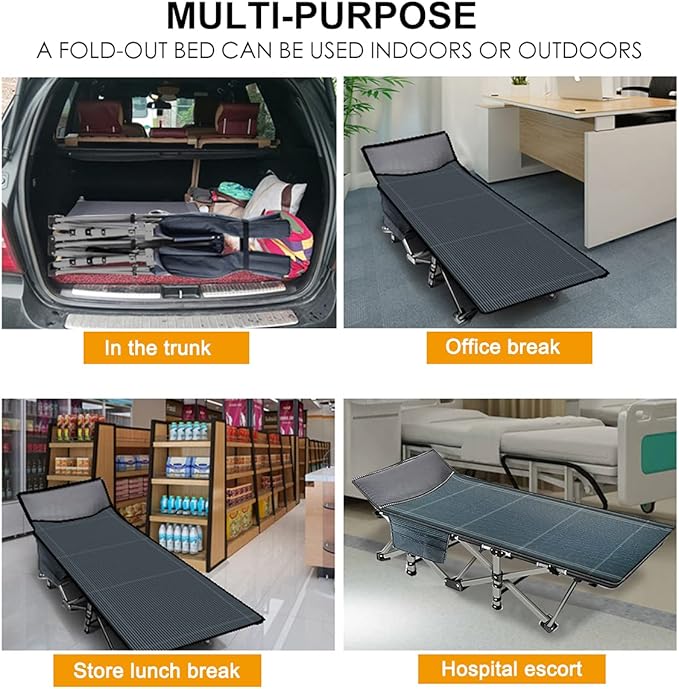 NAIZEA Folding Camping Cots for Adults, Portable Cot with Mattress Heavy Duty Outdoor Bed with Carry Bag 1200d Oxford Cloth Sleeping Cots for Camping Office Nap Home Guest Beach Travel