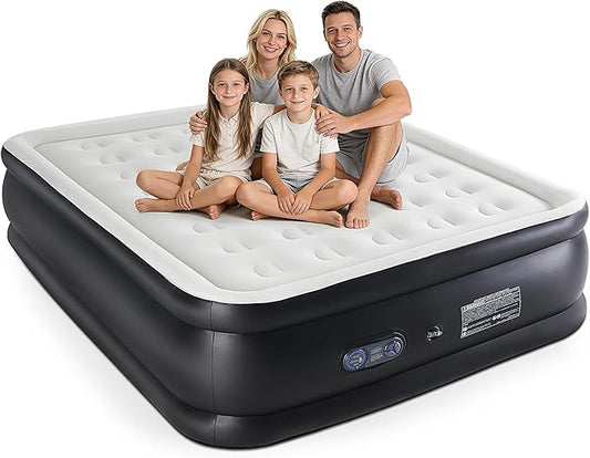 NEWBULIG 18 Inch Queen Air Mattress with Built-in High Capacity Pump - Inflatable Air Bed for Home, Camping & Guest, Double Height, Non-Slip Bottom, Portable Blow Up Mattress 660 lbs Weight Capacity