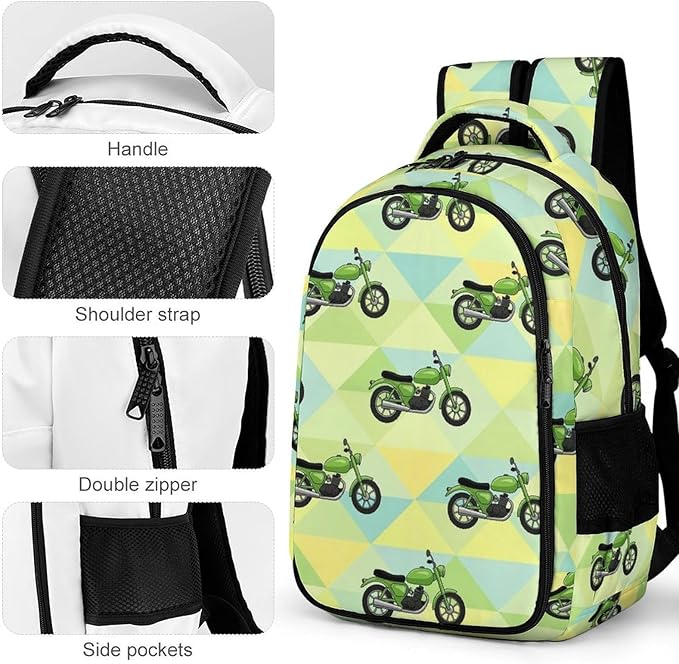 Water Resistant Laptop Backpack Motorcycle Motorbike Motor Bicycle Dirt Bike Mint Gree, Business Anti Theft Computer Bag with Water Bottle Pockets for College Men Women