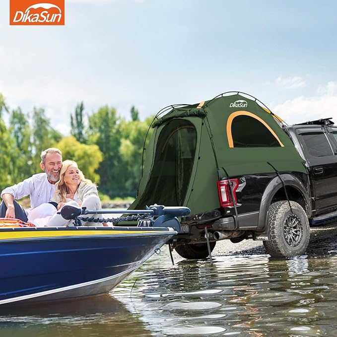 Truck Bed Tent, Double Layer Pickup Tent Bed, Waterproof PU3000mm, Truck Tent for Camping(Orange-Grey)