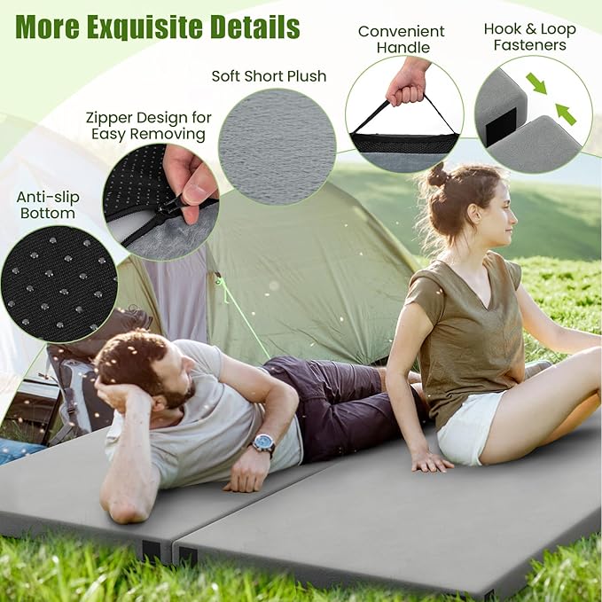Tangkula Memory Foam Sleeping Pad, Roll Up Floor Mattress with Carry Bag, Non-Slip Bottom, Guest Floor Folding Bed for Sleepover, Portable Camping Mattress for Indoor Outdoor Car Travel Cot Tent